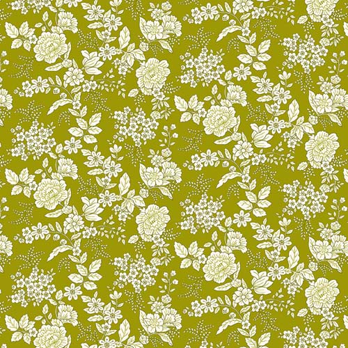Tranquility - Floral - Olive Green - cream floral on green by Kim Diehl