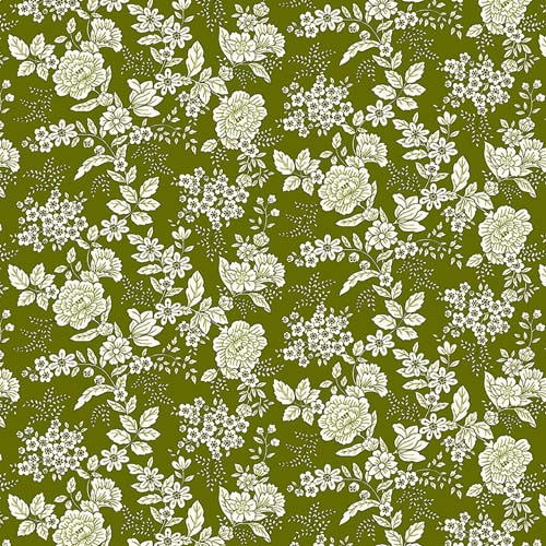 Tranquility - Floral - Dark Green - cream floral on dk. green by Kim Diehl