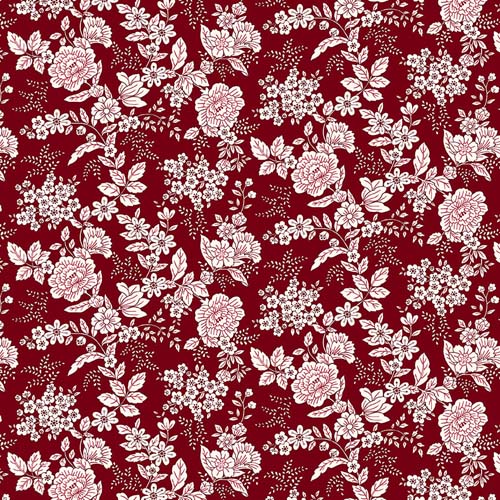 Tranquility - Floral - Cranberry - cream floral on maroon by Kim Diehl