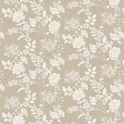 Tranquility - Floral - Taupe/Gray - cream floral on tan by Kim Diehl