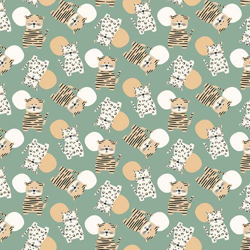 Into the Jungle - Tigers & Leopards - Green- tossed tigers & leopards on green
