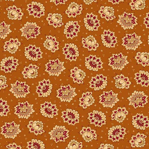 Quiet Grace - Tossed Blossoms- Orange- cream & red flowers on orange- Kim Diehl