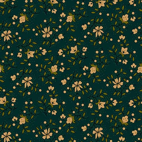 Quiet Grace - Garden Glories - Teal - beige flowers on dark green  - Kim Diehl