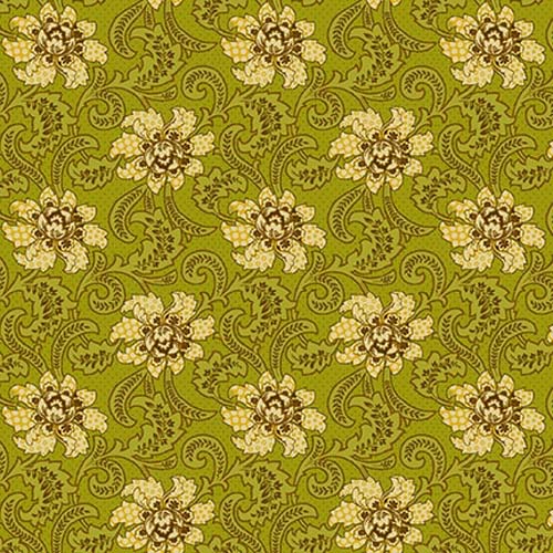 Quiet Grace - Foulard - Kiwi - Gold flowers  on green swirls - Kim DIehl