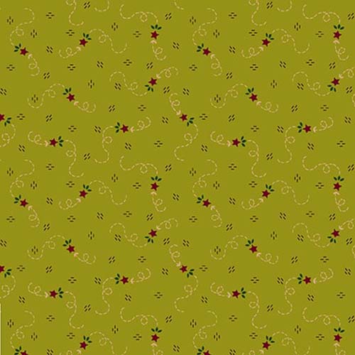 Quiet Grace - Meandering Stars - Kiwi - red stars w/ trails on green- Kim Diehl