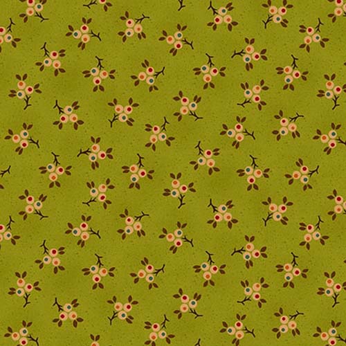 Quiet Grace - Berry Springs -Kiwi -  cream berry clusters on green - Kim Diehl