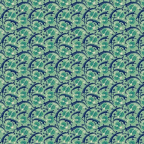 Quiet Grace - Vintage Floral - Aqua - aqua & navy floral on aqua - Kim Diehl