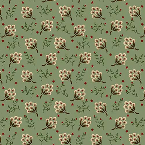 Quiet Grace - Clover Blossoms- Aqua - cream & red blossoms on green- Kim Diehl