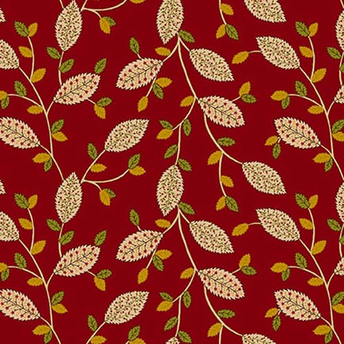 Quiet Grace - Fancy Leaves - Cranberry - cream leaves on red -Kim Diehl