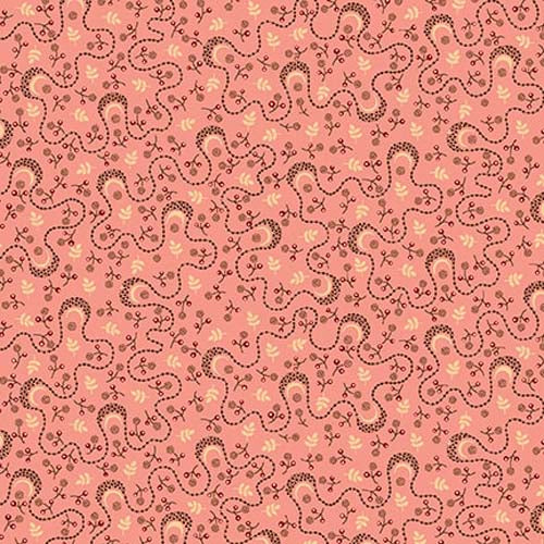 Quiet Grace - Berry Patch - Pink - cream leaves & brown on pink - Kim Diehl