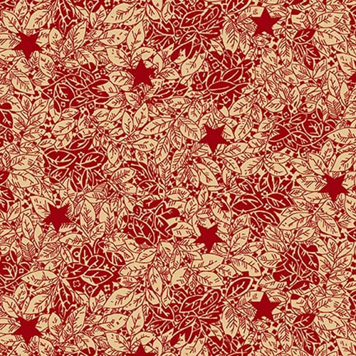 Quiet Grace - Sprinkled Stars- Red - packed tan leaves w/ red stars - Kim Diehl