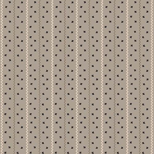 Quiet Grace - Sprigged Stripe- Gray - cream & brown stripe on gray - Kim Diehl
