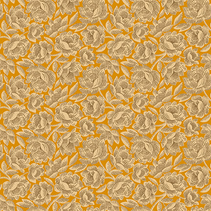 Gratitude & Grace - Vintage Floral - Orange - packed tan flowers on orange