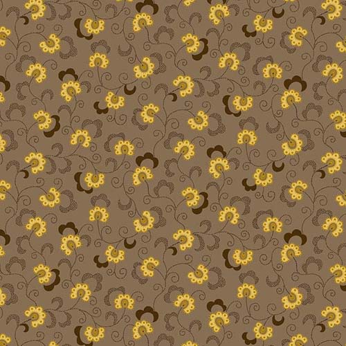 Autumn Farmhouse - Lacey Vines - Taupey - yellow flower on taupe