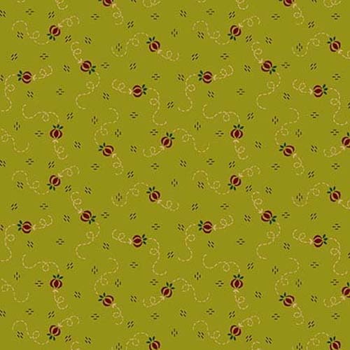Autumn Farmhouse - Meandering Pomegranate- Kiwi - Red fruit on green -Kim Diehl