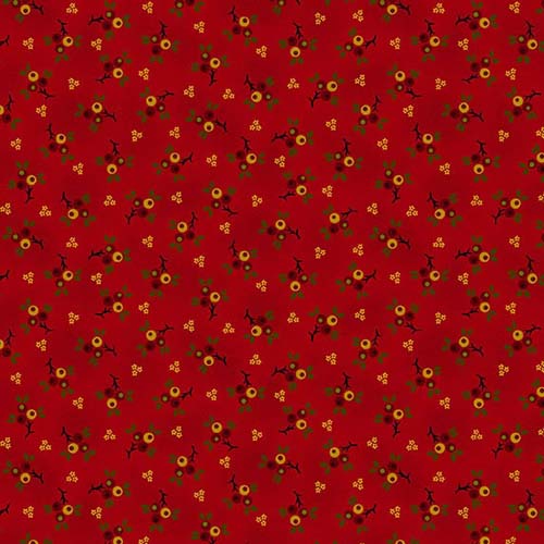 Baubles & Balsam - HollyberrySprigs - Cranberry - gold sprigs on red- Kim Diehl