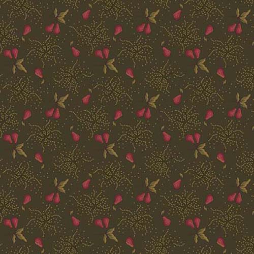 Right as Rain - Pear Orchard - Green - red pears on olive green - Kim Diehl