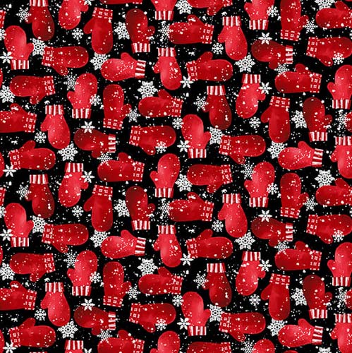 Snow Crew Flannel - Mittens - Black - tossed red mittens on black