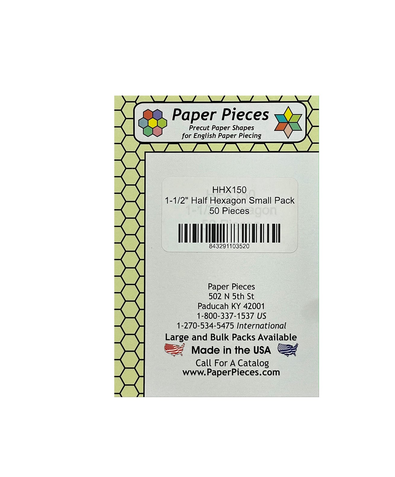 Paper Pieces 1 1/2" Half hexagon - 50 pieces