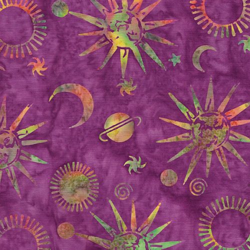 Batik - Twilight Glow - Celestial - Iris - Suns and moons on red violet