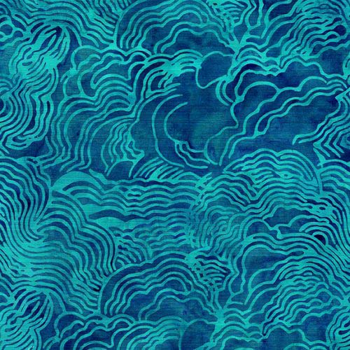 Batik - Twilight Glow - Cloud- Waterfall - turquoise stacked clouds on med blue