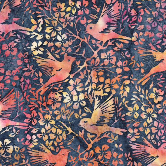 Songbird Batik - Birds in Branches - Blue Marine