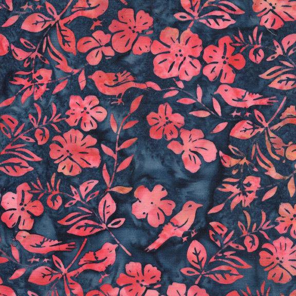 Songbird Batik - Flowers Leaves and Birds - Blue Marine