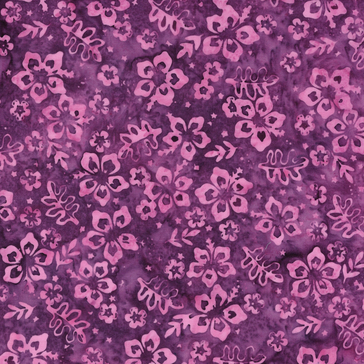 South Hampton Batik - Leaves and Flowers - Pink Sangria