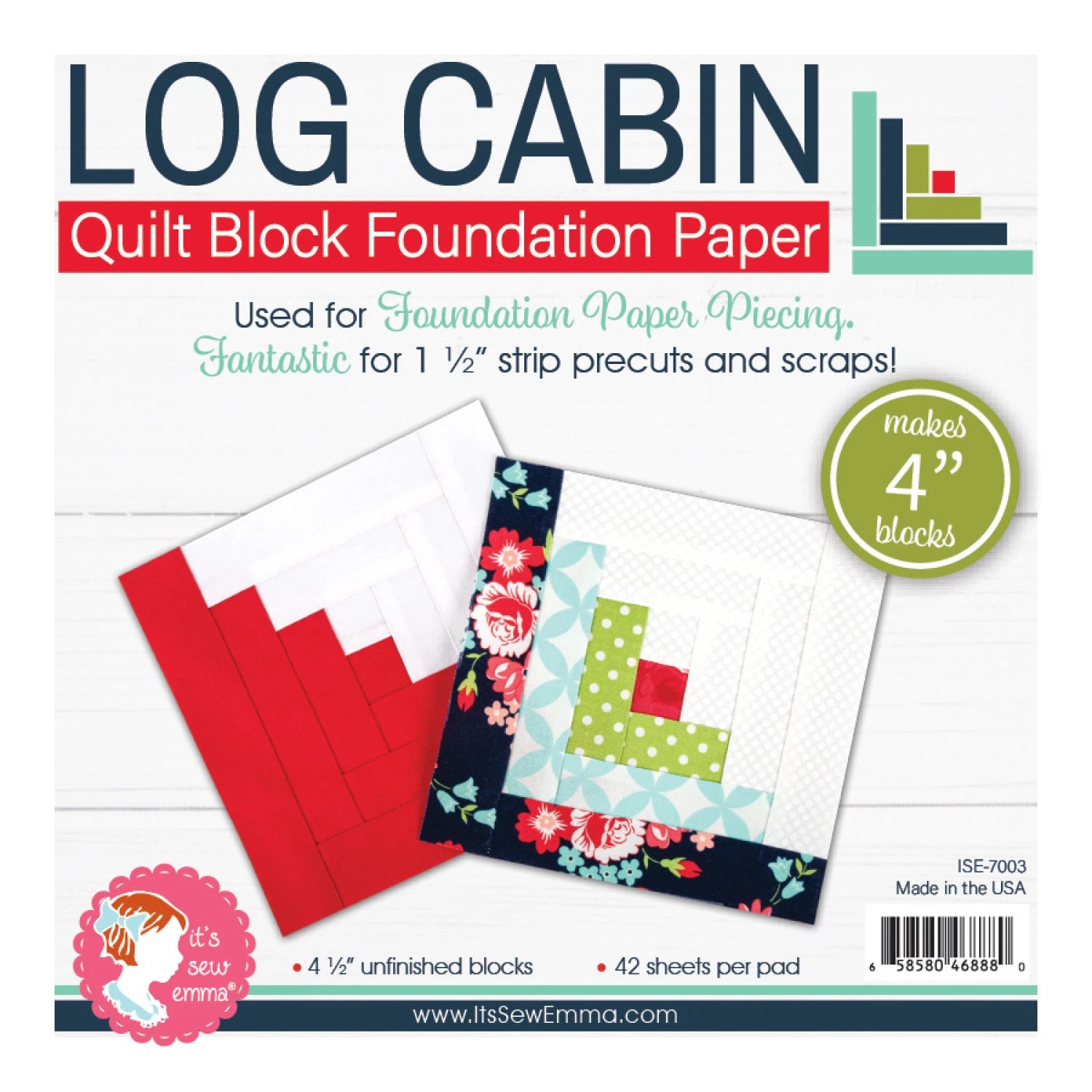 4 inch Log Cabinquilt block foundation Paper - makes 42