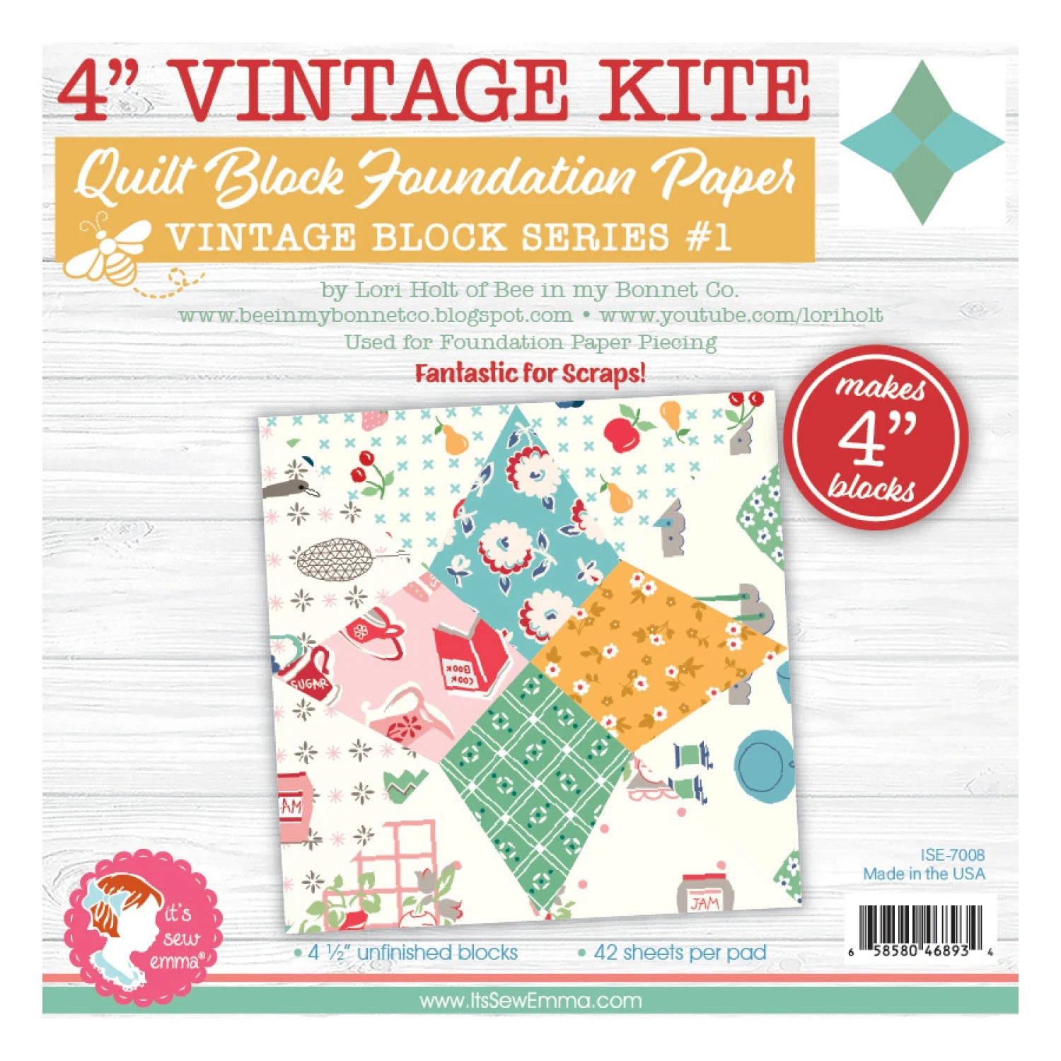 4 inch Vintage Kite quilt block foundation Paper - makes 42