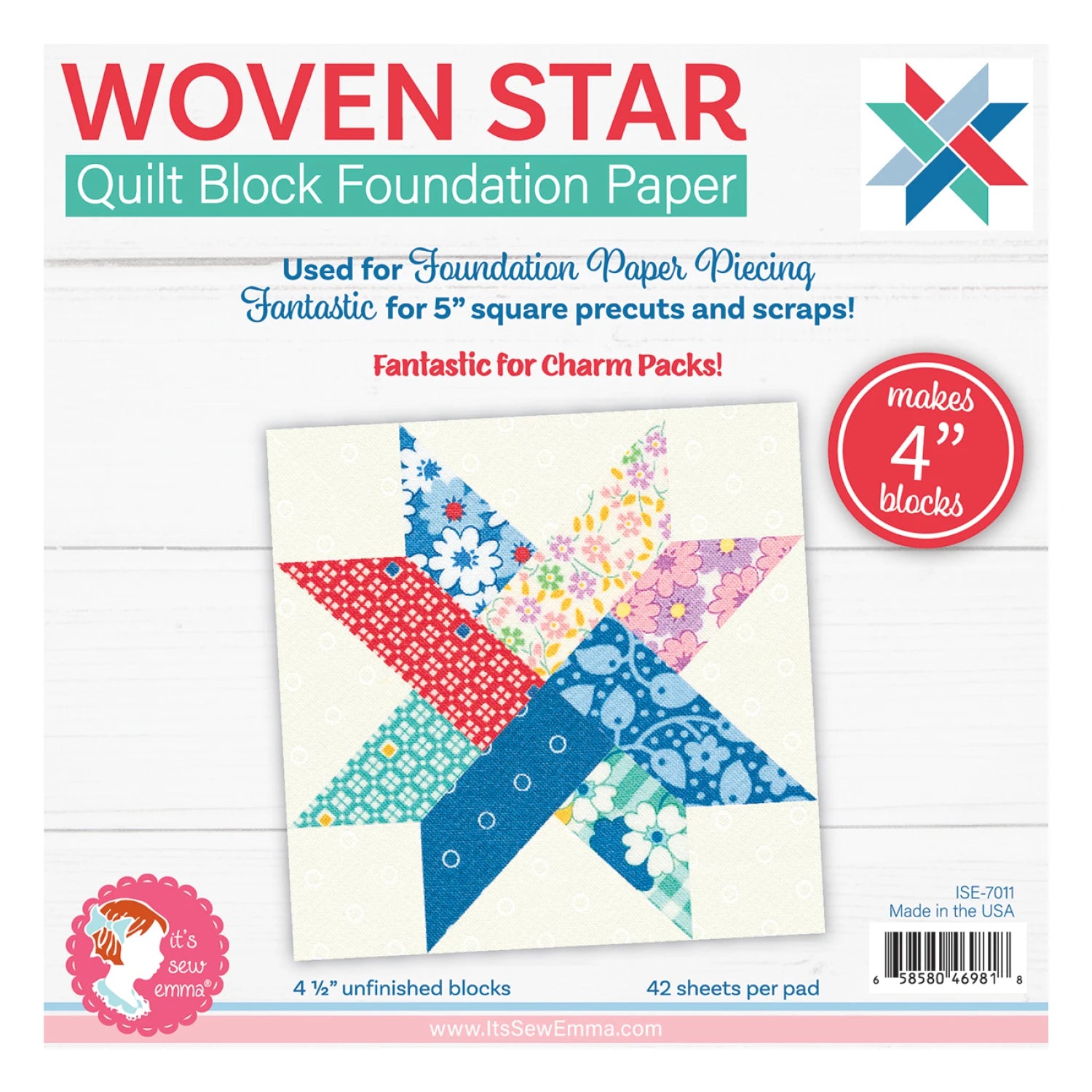 4 inch Woven Star quilt block foundation Paper - makes 42