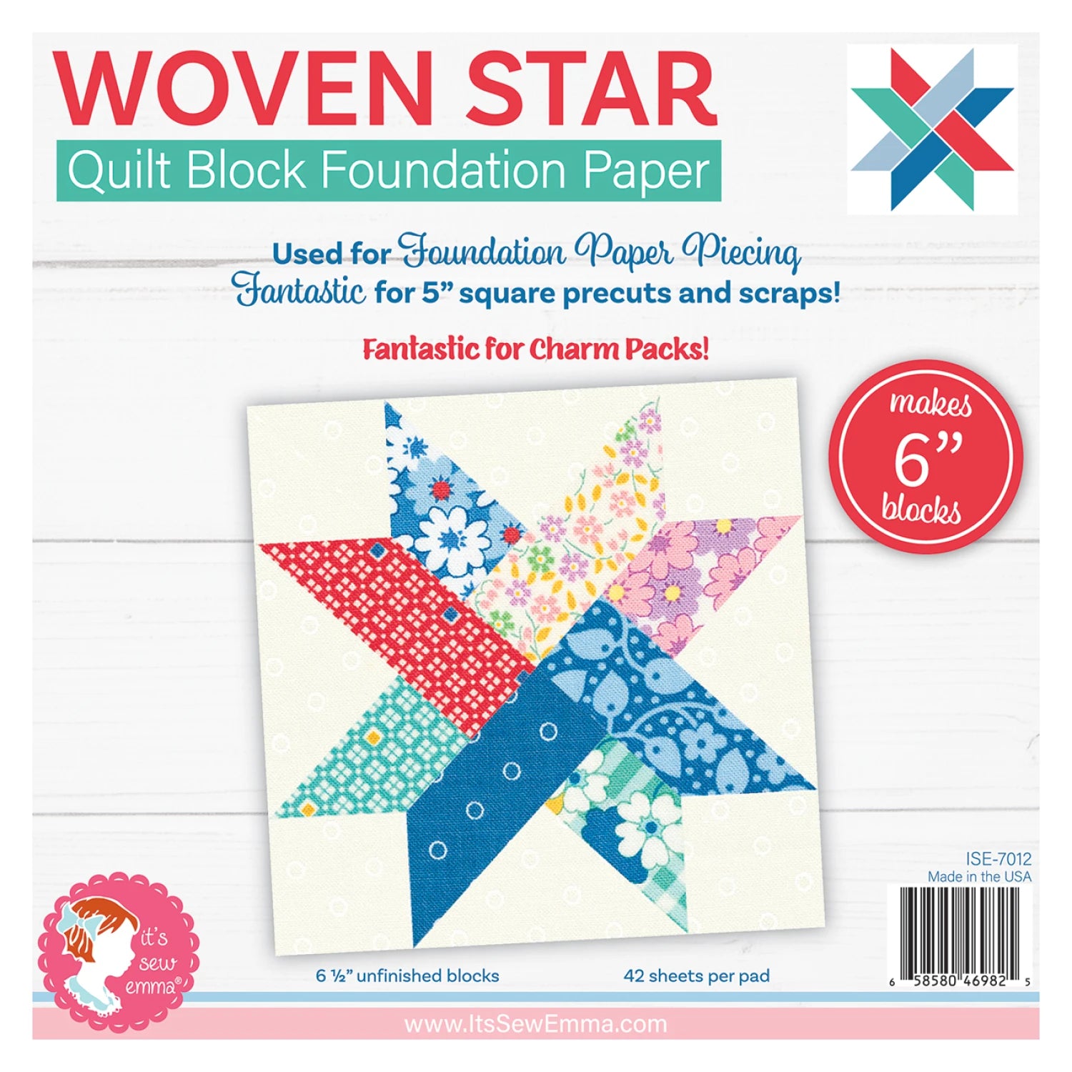 6 inch Woven Star quilt block foundation Paper - makes 42