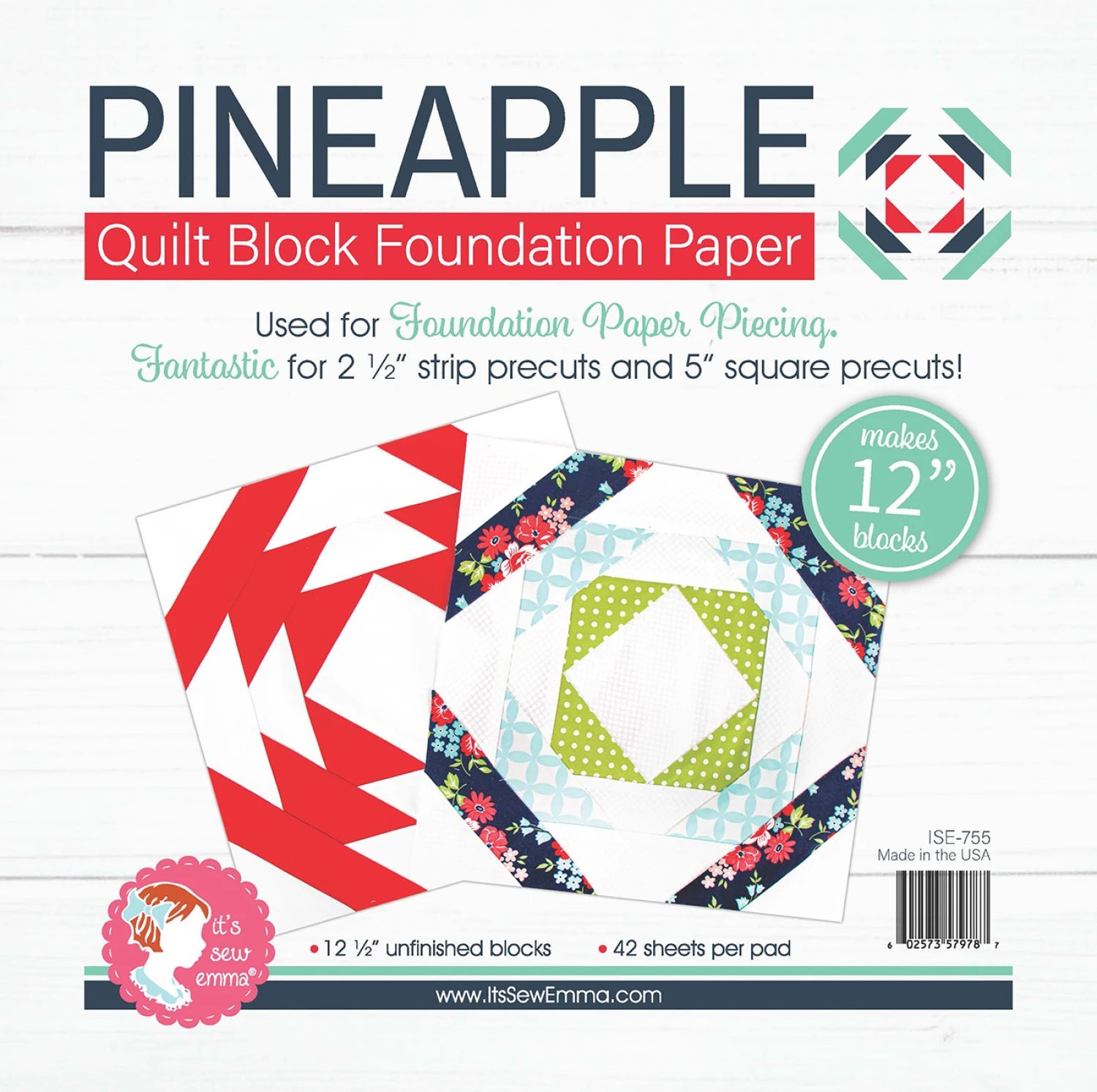 12 inch Pineapple -quilt block foundation Paper - makes 42