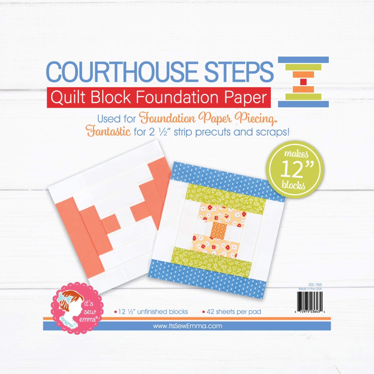 12 inch Courthouse steps -quilt block foundation Paper - makes 42