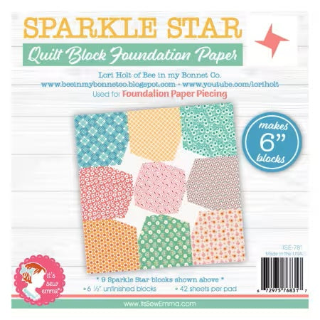 6 inch Sparkle star - quilt block foundation Paper - 42 sheets per pad
