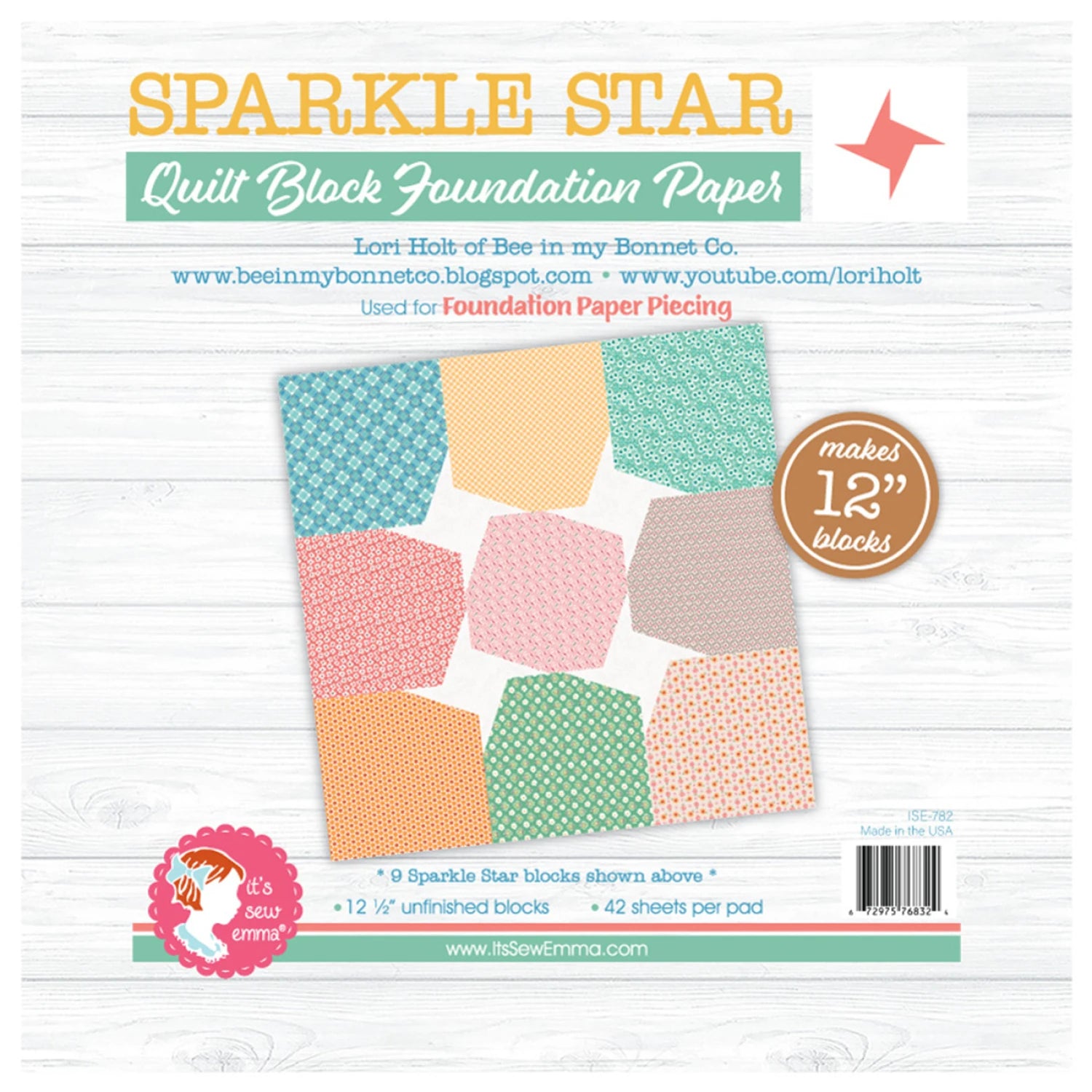 12 inch Sparkle star -quilt block foundation Paper - makes 42