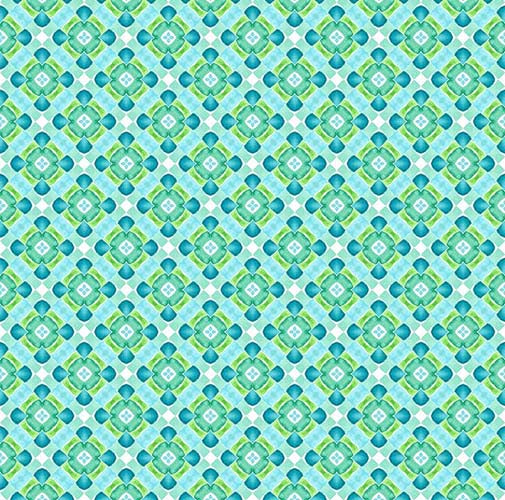 Dragon Friends - Geometric - Blue/Green - teal & green flower geometric