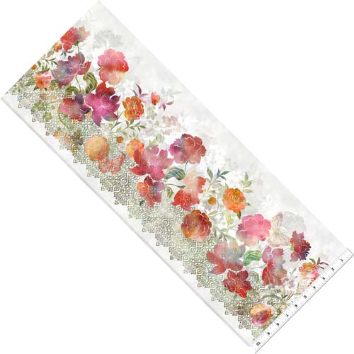Ethereal - Border - Red - Red, pink & magenta floral border stripe