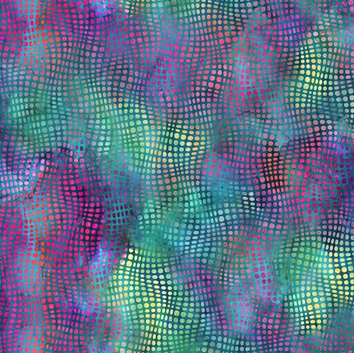 Impressions - Wavy Mesh - Mult - Wavy teal mesh over watercolor. Yellow, red,i