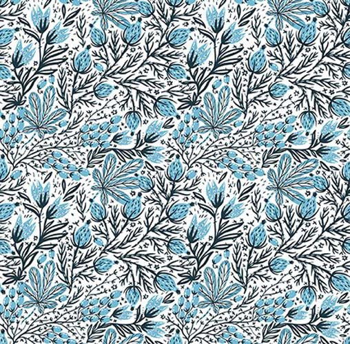 Whimsy - Wild Berry Vines - White - blue berry vines on white - Jason Yenter
