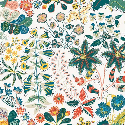 Whimsy - Garden - Cream - Lg floral in teals, orange, yellow - Jason Yenter