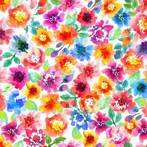 Sew Spring! - Large Floral - Multi - brightly colored flowers on white
