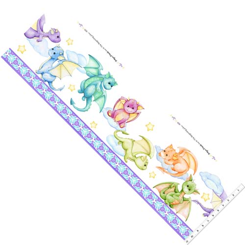 Dragon Friends - Border Stripe -  Dragons & stars border stripe
