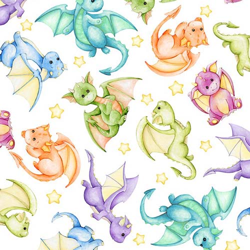 Dragon Friends - Dragon Toss - tossed pastel dragons on white