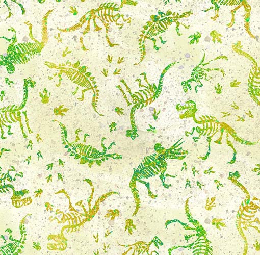 Dinosaur Friends - Skeletons -Cream - green dinosaur skeletons on cream