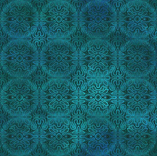 Resplendent - Lace - Teal -Lacy patterns in teal on black