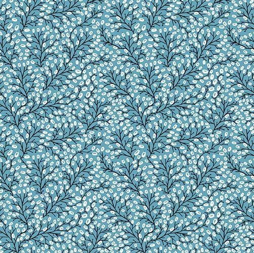 Whimsy - Buds - Teal - white buds & branches on teal - Jason Yenter