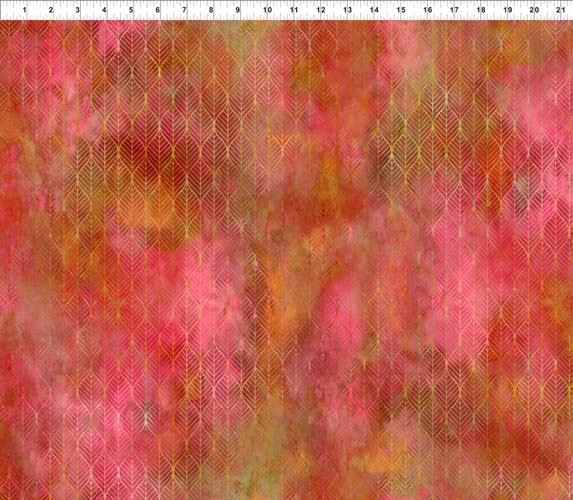 Garden of Dreams - Ogee Leaf - Red Glow - Packed Leaf Stripe