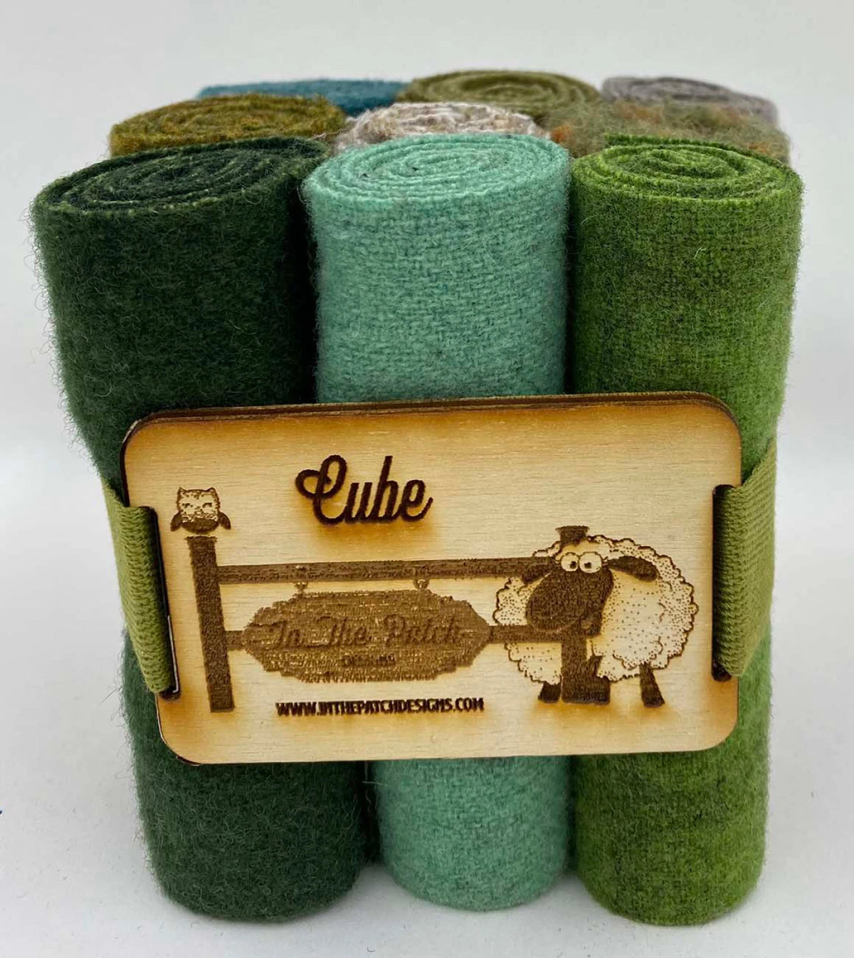 Curler Cube - Mother Earth - 9  4 x 16 wool pieces -greens, browns & blues