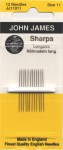 John James size 11 sharps needles 12 needles